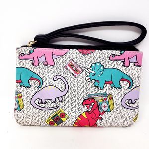Betsey Johnson Dinosaurs Wallet Wristlet Purse Light Grey With Colored Dinos